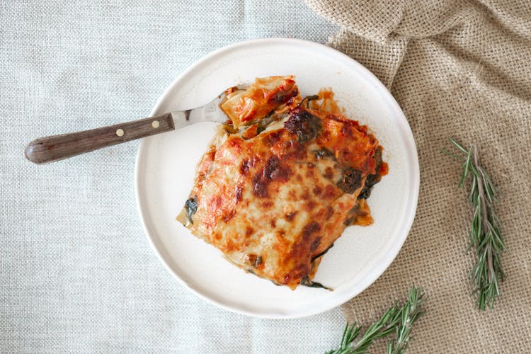 Lasagna On White Ceramic Plate