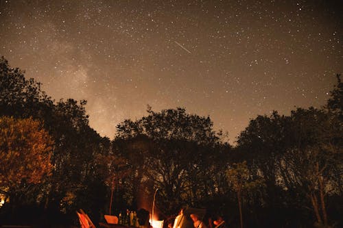 Free People Sitting on Chairs Under Starry Night Stock Photo