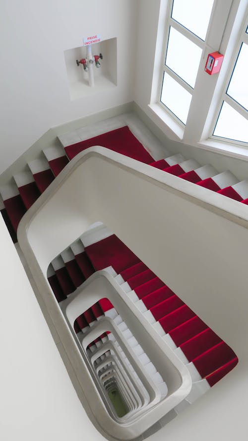 High Angle Shot of Spiral Staircase