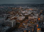 Aerial View of City Buildings during Night Time