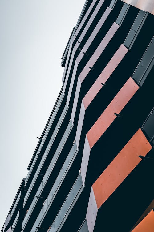 Facade of modern geometric building on sunny day