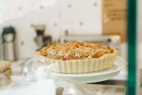 Brown Pie on Clear Glass Tray