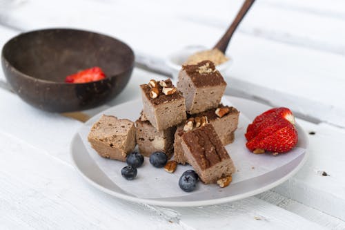 Free Brownies on White Plate Stock Photo