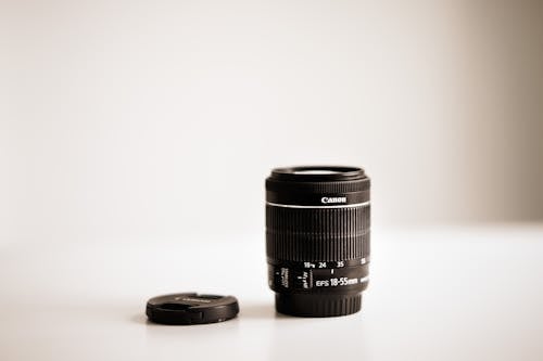 Black Camera Lens on White Surface