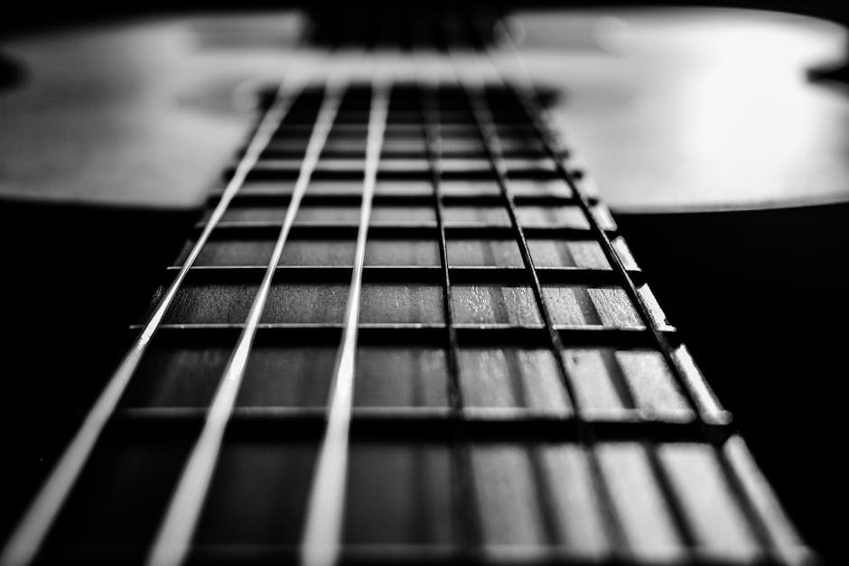 Steel strings of classical guitar in room