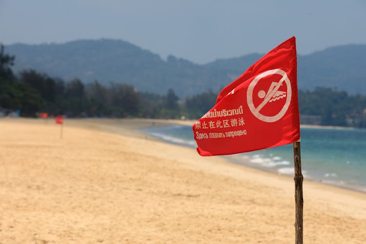 Swimming Prohibition Flag On Beach