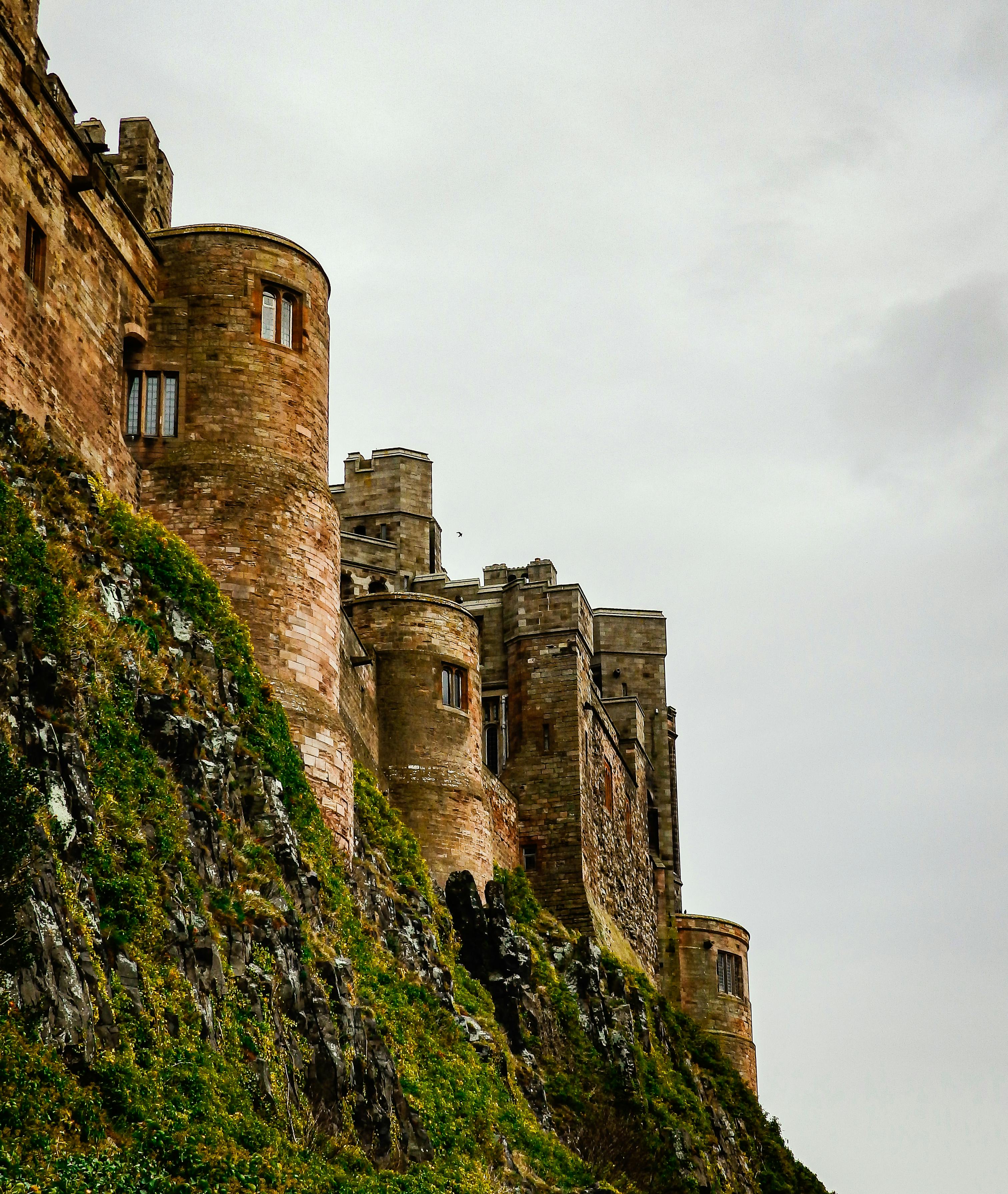 low angle view of bamburgh castle