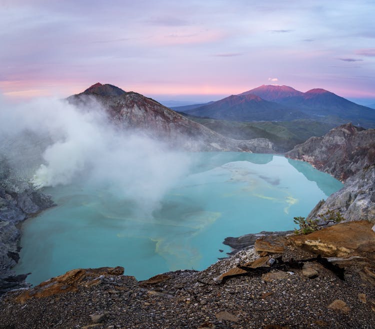 Mountain Peak With Soaring Hot Spring