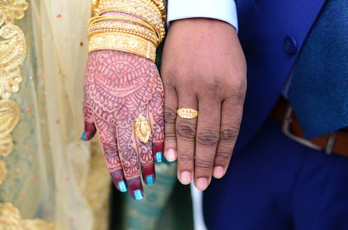 A Couple Wearing their Gold Wedding Rings