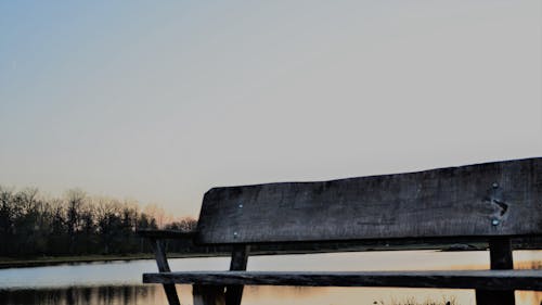 Gratis lagerfoto af bænk, dam, solnedgang