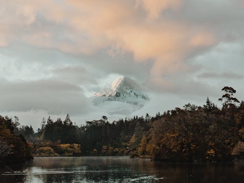 Snowy Mountain Peak Covered by Clouds