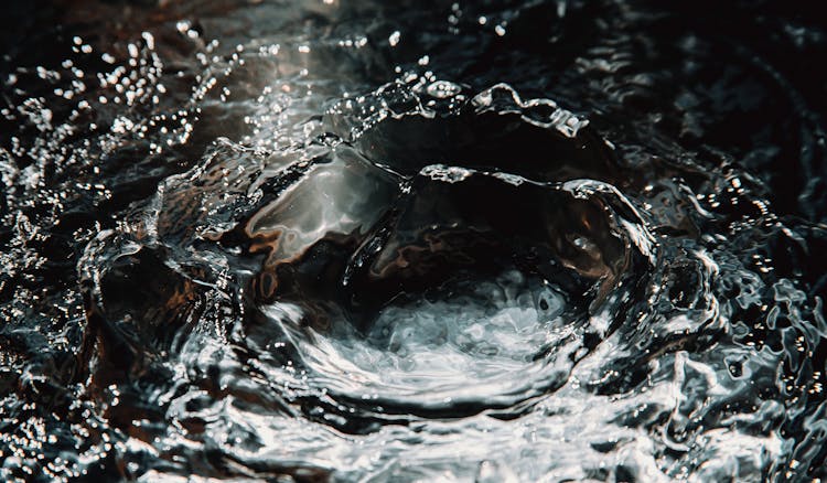 Water Splatter With Drops Glittering On Black Background