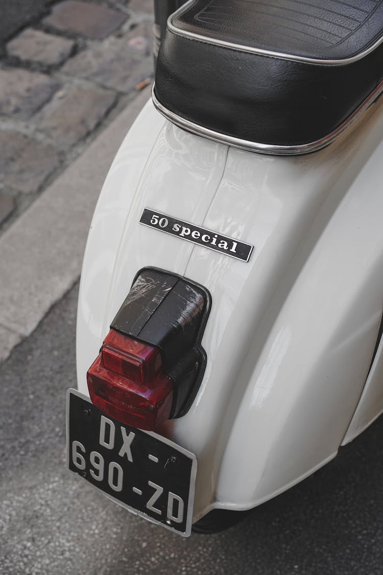 Close-Up Shot Of A White Motorcycle