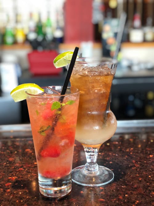 Fresh cocktails on table in bar