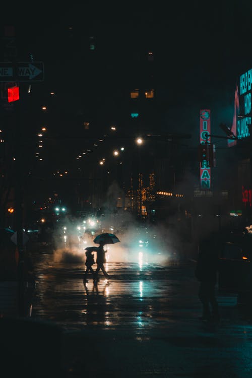 People Walking on Street during Night Time