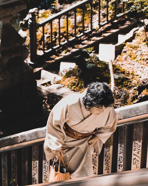 Woman Wearing Beige Kimono