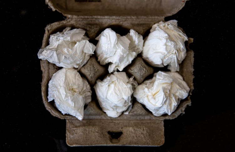 Crumpled Tissue Paper On Egg Tray