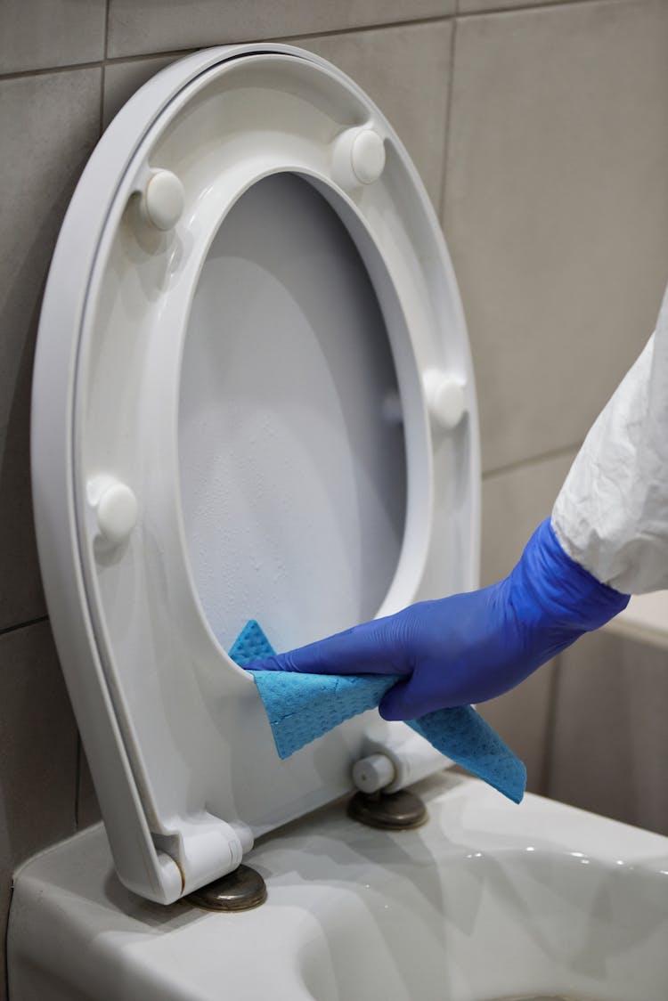 A Person Cleaning The Toilet Bowl