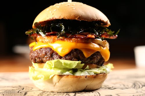 Free Burger With Cheese and Lettuce Stock Photo