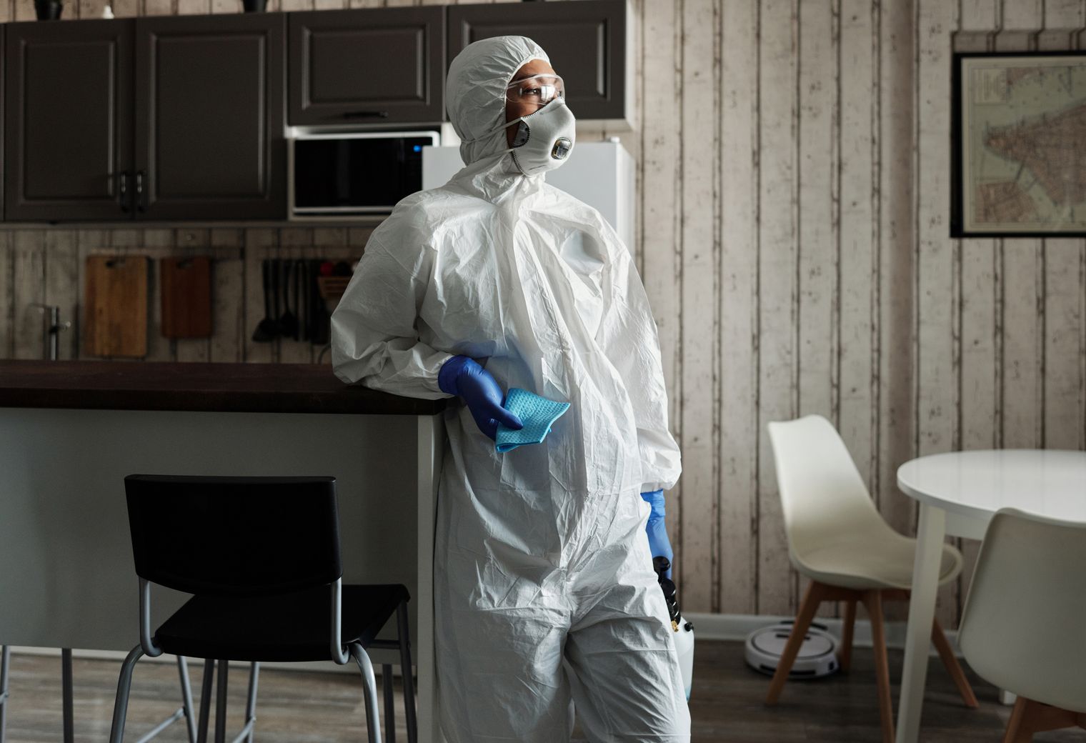 Kitchen Spraying in Hamsey Green — careful masking before painting begins