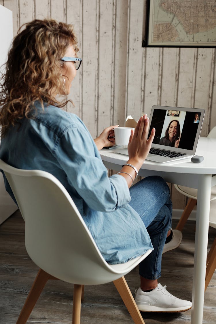 Woman During Video Call On Laptop