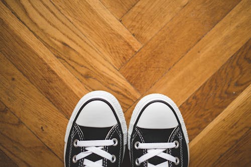 Free Black and White Converse All Star Low Top Sneakers Stock Photo