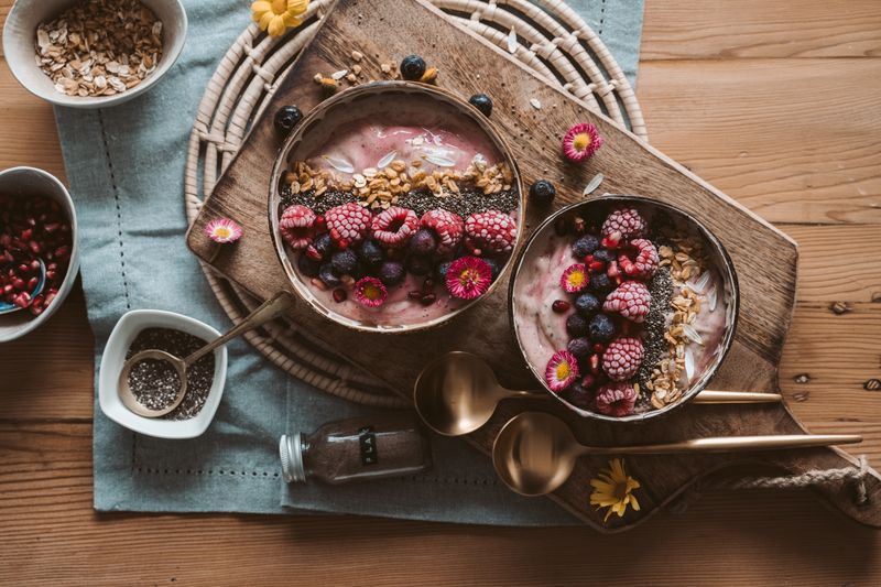 Berry smoothie bowls with granola