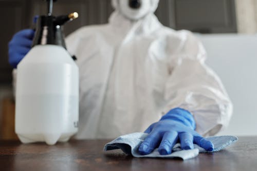 A Person Wearing Blue Medical Glove