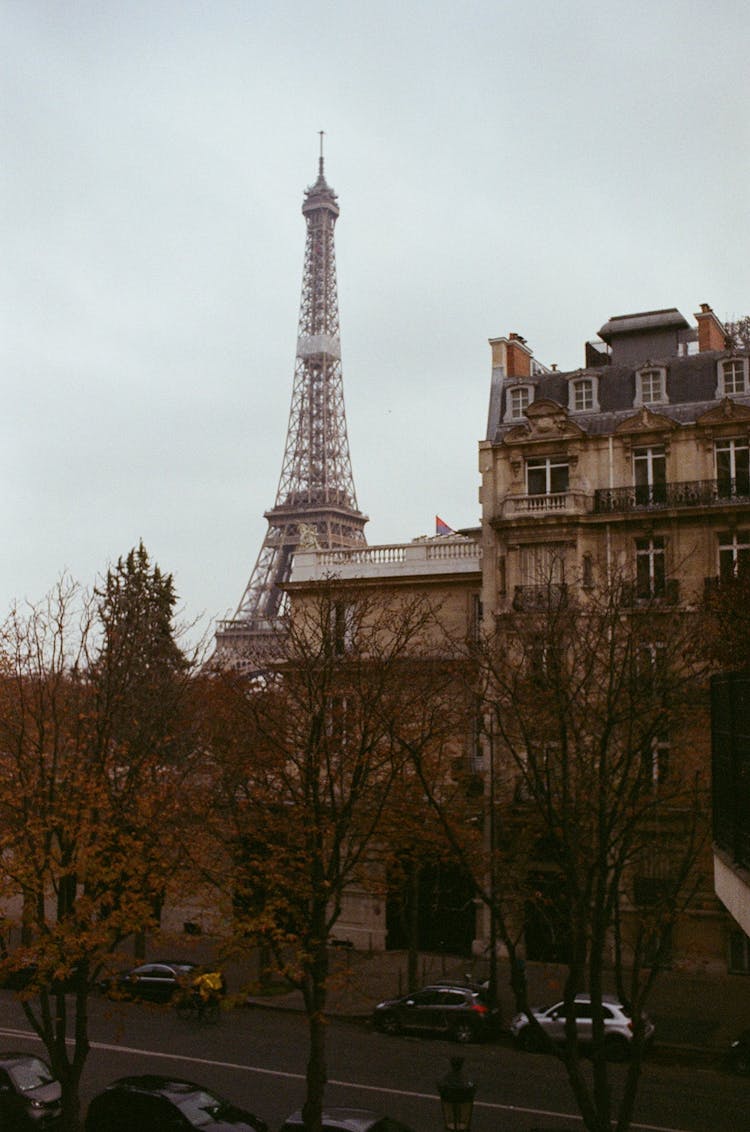 Paris Street With Eiffel Tower In The Background