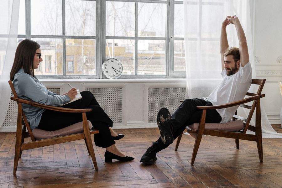 Counselor and client reflecting together during a session