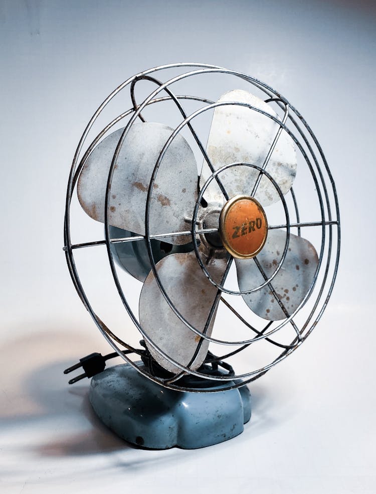 Close-Up Shot Of A Vintage Electric Fan