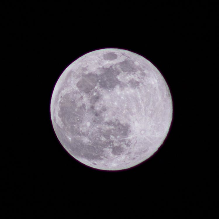 Round Full Moon In Black Sky In Twilight