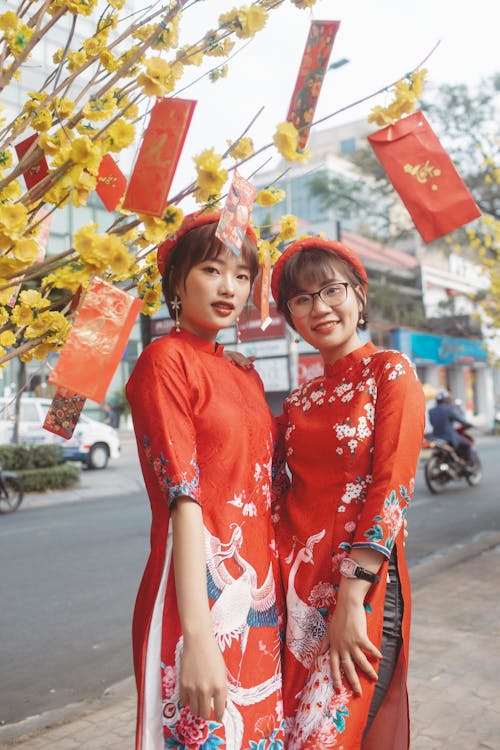 Fotobanka s bezplatnými fotkami na tému ao dai, áo dài tay, áo dài tay màu đỏ