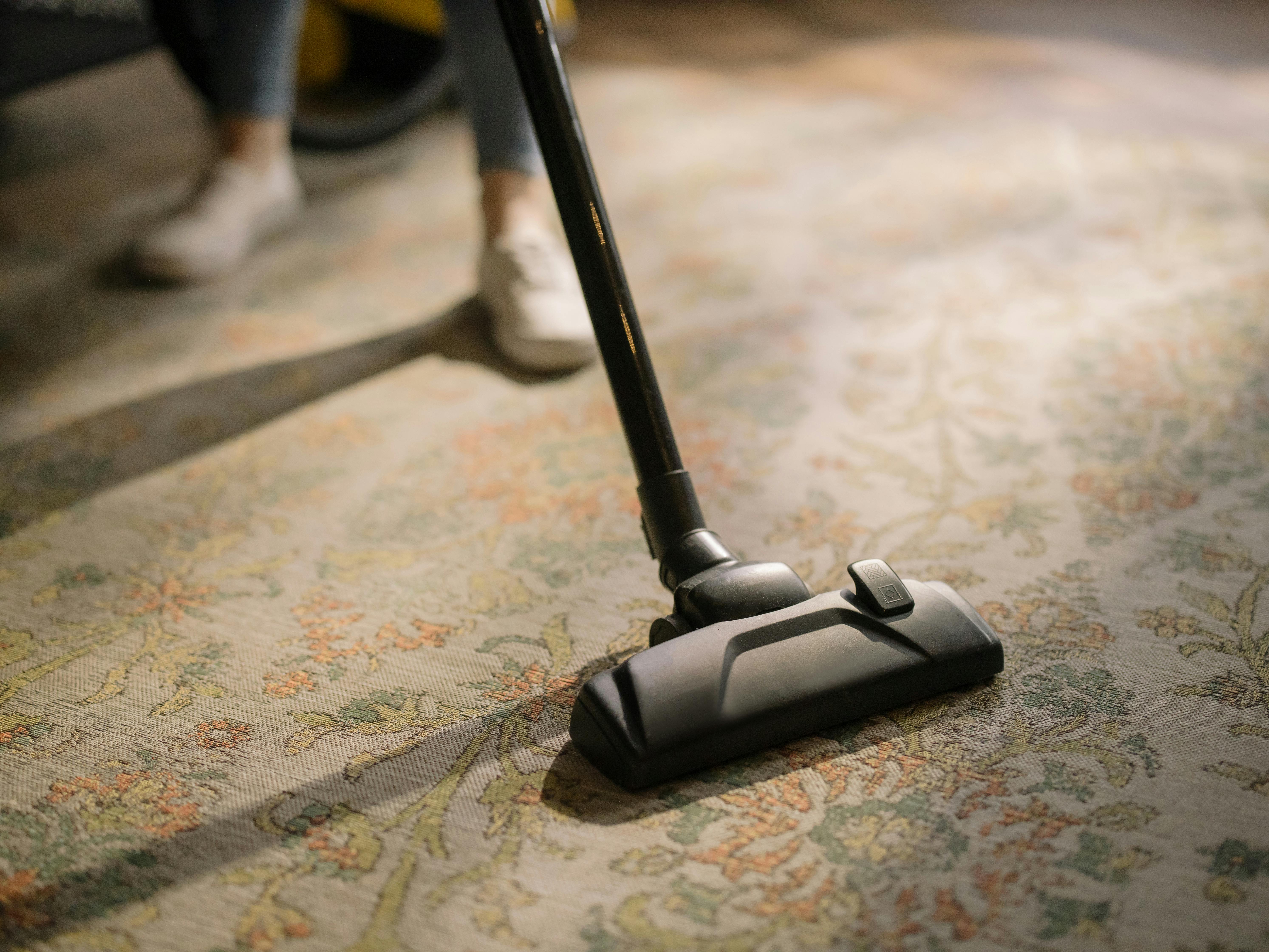 black vacuum cleaner on area rug