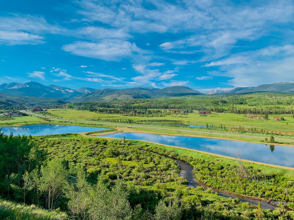 Highland Rivers Magnificent landscape of green highlands and curvy abundant river ...