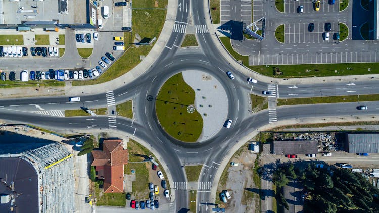 Roundabout Asphalt Road Junction In Modern City