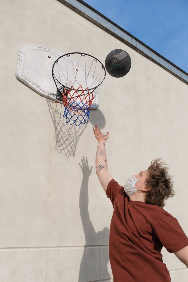 Man Playing Basketball And Wearing Mask