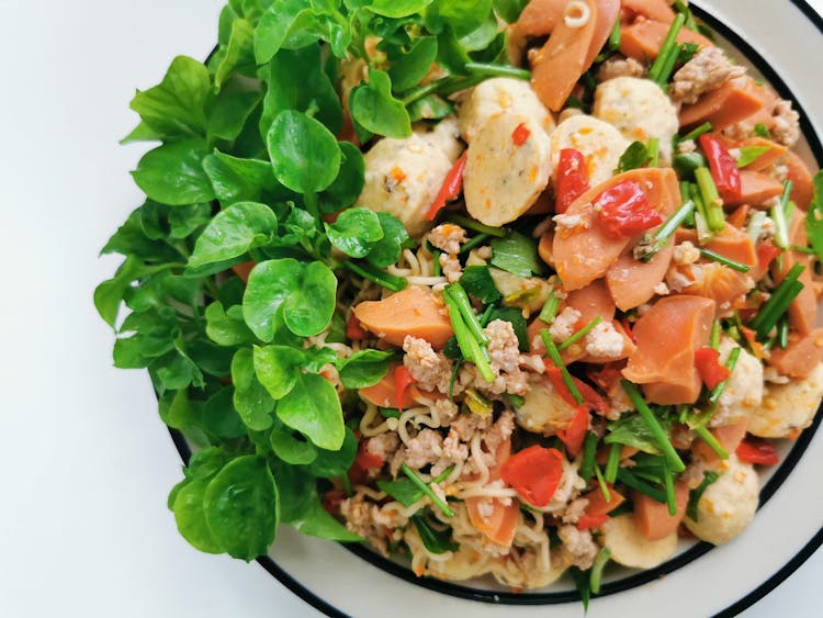 Appetizing Healthy Rice Noodles And Salmon Salad