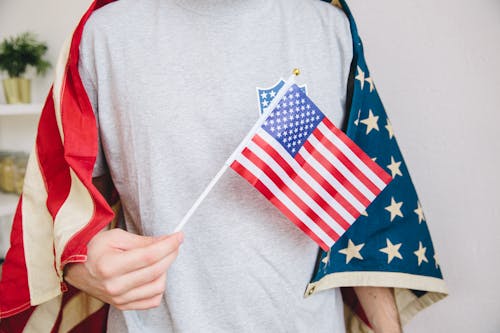 Close up of Man with Flag of USA