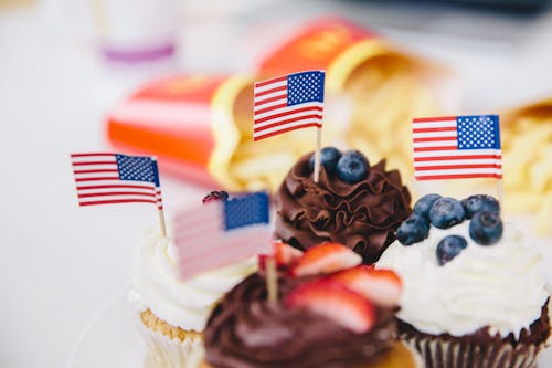 Flags of USA on Sweet Cupcakes