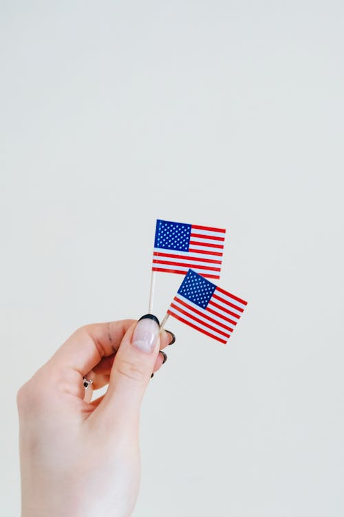 Woman Holding Miniature American Flags 