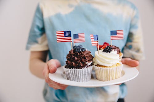 Cupcakes with Flags of USA on Plate