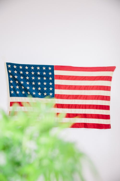The Flag of America on a White Wall