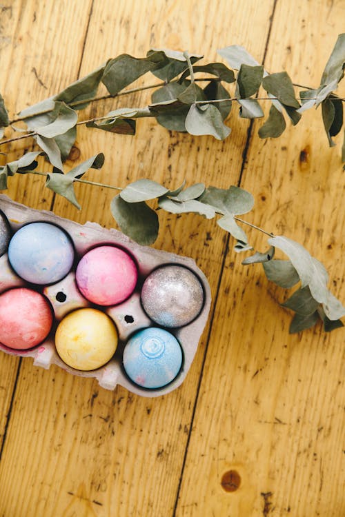 Easter Eggs on a Wooden Background