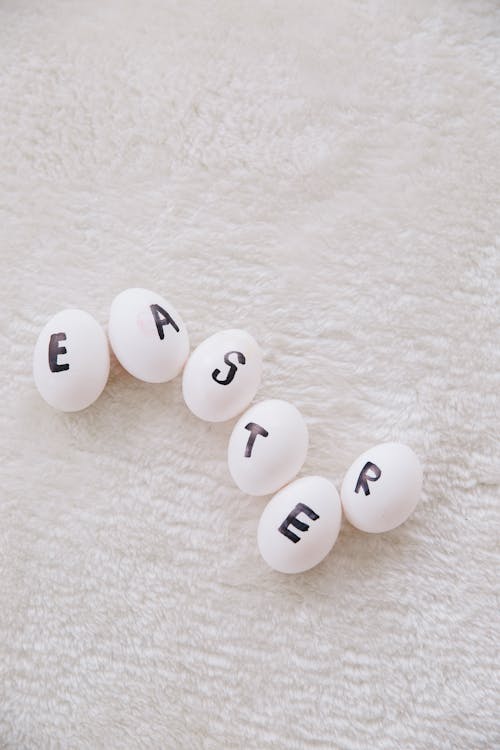 White Eggs With Letters Spelling Easter
