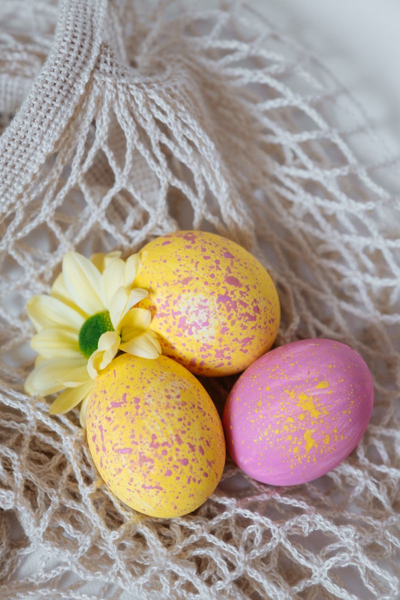 Colorful dyed Easter eggs on a soft textile