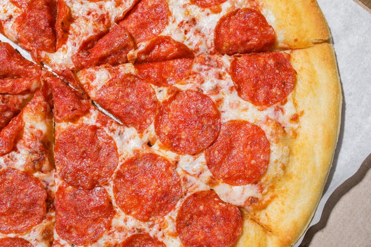 Close Up Shot Of Pepperoni Pizza