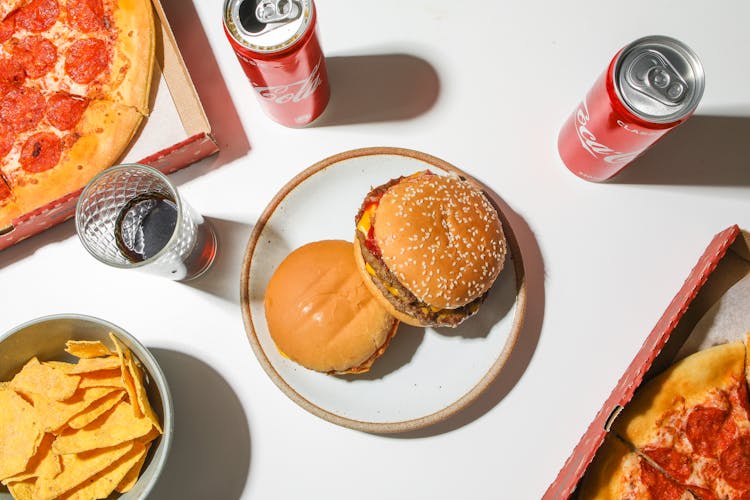 Burger On White Ceramic Plate