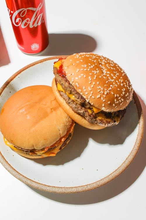 Free Burgers on Ceramic Plate Stock Photo