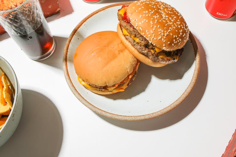 Burgers On A Ceramic Plate